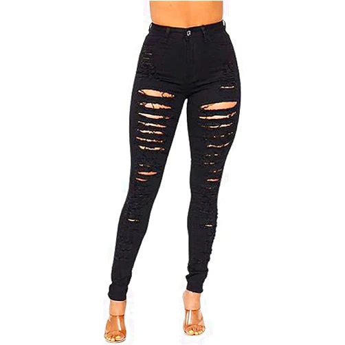 SOHO GLAM High Waisted Super Distressed Skinny Black Jeans - X-Large Plus