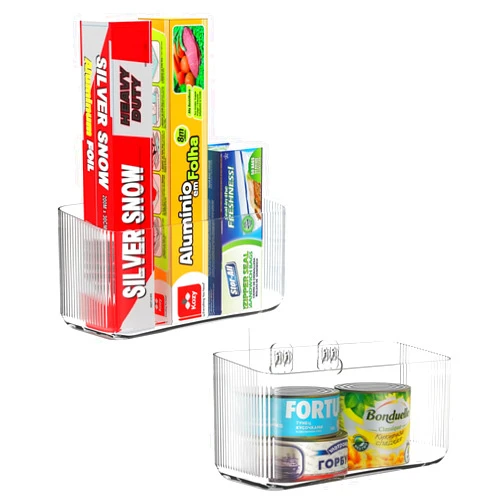 FavoThings 2 Pack Cabinet Door Organizers Plastic Wrap Holders for Kitchen Organizers, No drilling Wall Door Mount Kitchen Wrap Rack for Foil Wrap, Cling Wrap, and Food Bags, Clear