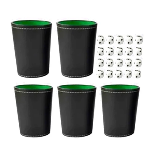 Yosoo Health Gear Set of 5 PU Leather Dice Cups with Lid, Dark Brown Felt Lining, Silent Shaker with 6 Sets Dotted Lined for Board Games