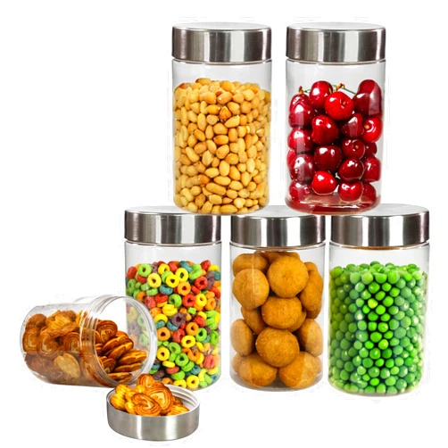 PEARLPET Transparent Plus Jar Container for Kitchen Storage Set with Stainless Steel Matt Finish Cap, 1700 ML Set of 6 Pieces