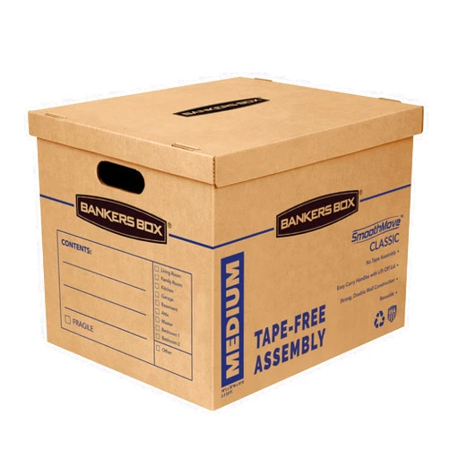 Bankers Box Medium Classic Moving Box 8 Pack, Reinforced Handles, Tape-Free Assembly, Box with Lid, 19-in x 14.5-in x 15.5-in (7717201)