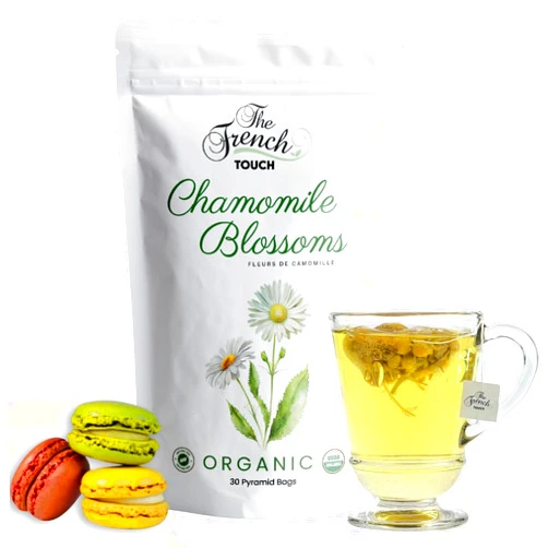 The French Touch Chamomile Tea ORGANIC | 1.5g x 30 Pyramid Bags |100% Certified USDA Organic | Plant based tea bags | Select Premium Tea | Whole Flower (Chamomile) | Manzanilla Organica | Caffeine-free