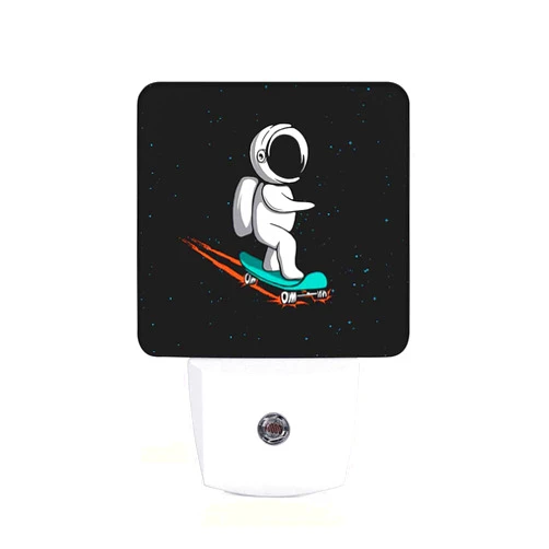 Chrobak LED Night Light,Astronaut Rides On Skateboard Through Universe LED Night Light Plug into Wall with Dusk to Dawn Light Sensor White Energy Efficient Nightlight for Hallway Living Room Kitchen