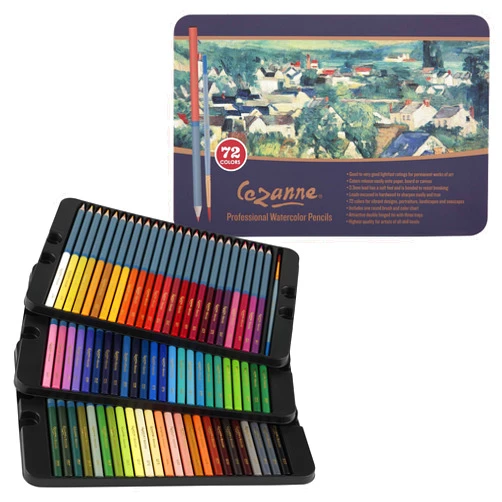 Cezanne Watercolor Pencil Set of 72 - Professional Artist Quality Soft Core Leads for Watercolour Painting, Coloring, Drawing, Layering, Blending, Shading, Use Wet or Dry