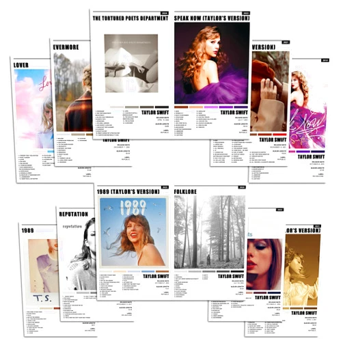 YALIZEYAO Set of 12 Taylor Music Album Poster 1989，Folklore，Lover，Red，Reputation，Fearless，Evermore，Speak Now Swift Poster (No Frame, 20x30cm)