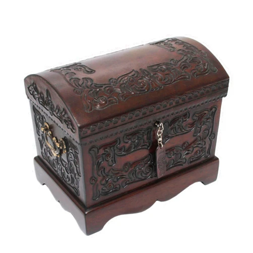 NOVICA Colonial Wood and Tooled Leather Jewelry Box, Brown 'Colonial Mystique'