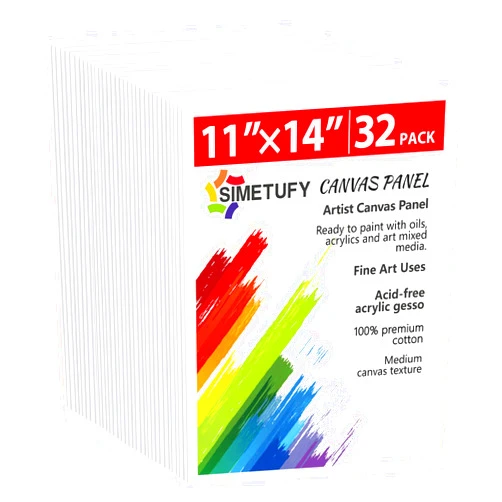 Simetufy 11 x 14 Inch Canvas Boards for Painting 32 Pack, Pre-Primed Blank Canvases for Painting 100% Cotton Paint Canvas for Acrylic, Oil