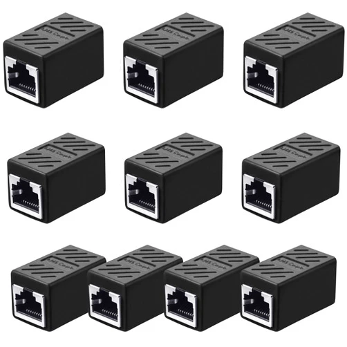 Frienda 10 Pieces RJ45 Coupler, Ethernet Extension Adapter Network Connector for Cat7/Cat6/Cat5e/Cat5 Ethernet Network Cable Coupler Female to Female (Black)