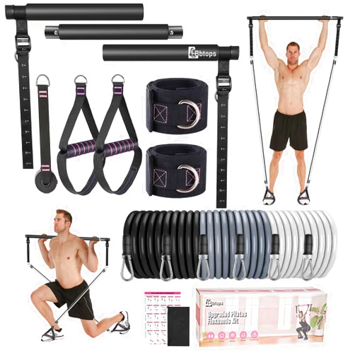Bbtops Pilates Bar Kit with Resistance Bands,Pilates Bar with Stackable Bands Workout Equipment for Legs,Hip,Waist and Arm,Exercise Fitness Equipment for Women & Men Home Gym Yoga Pilates