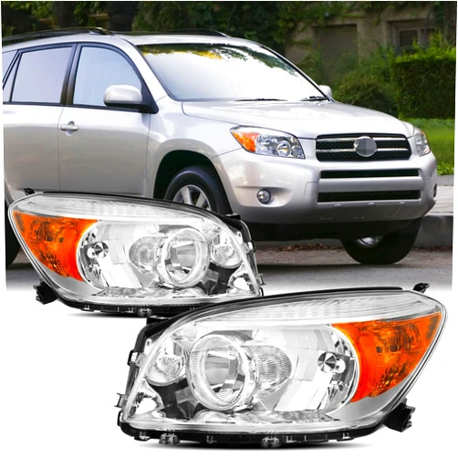 REINKO Headlights Assembly Compatible with 2006 2007 2008 Toyota Rav4 Chrome Headlamp Replacement Pair Set Driver & Passenger Side
