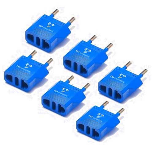 TSA Universal United States to Central African Republic Travel Power Adapter to Connect North American Electrical Plugs to Central African outlets for Phones, Tablets, eReaders, and More (6-Pack, Blue)