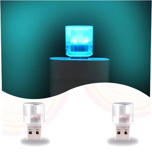 POTAMERO USB LED Car Interior Night Light, 2 PCs, Atmosphere Lamp, Mini Decoration Light, Car Interior Ambient Atmosphere Night Lamp, USB Night Light for All Car Interiors (Ice Blue)