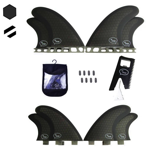 Ho Stevie! Quad (4) Surfboard Fins - High Performance HexCore - Built for Speed and Drive - [Choose Base] with Fin Key, Screws, Wax Comb and Travel Case