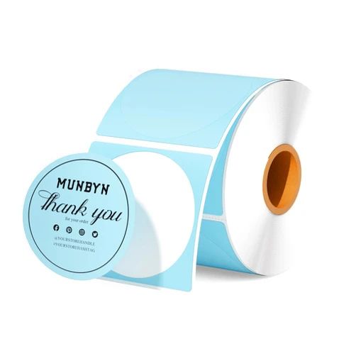 MUNBYN 2 Inch Blue Circle Thermal Sticker Labels, Self-Adhesive Round Direct Thermal Labels, Multi-Purpose Roll Sticker Labels for DIY Logo Design, QR Code, Name Tag, Inventory-750 Labels/1 Roll