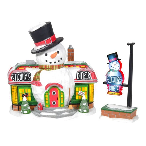 Department 56 North Pole Village Snowy's Diner Lit Building and Accessory Set, 6.5 Inch, Multicolor