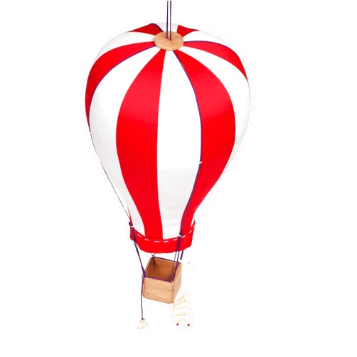 Handmade Hanging Textile Hot Air Balloon Kid Room Decor Red White Large