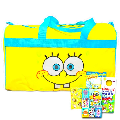 Viacom Spongebob Duffle Bag Set For Kids - 4 Pc Bundle With Spongebob Luggage Carry On Suitcase Bag, Spongebob Coloring Book, Stickers, and More (Spongebob Travel Activity Set)