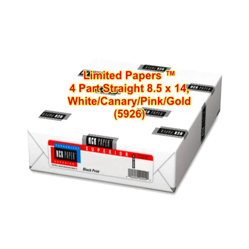 Limited Papers(TM) Paper, Carbonless Sheets, Superior, Pre Collated, Multi Part, Bond Finish. (4 Part Straight 8.5 x 14, White/Canary/Pink/Gold (5926), 10 Ream)
