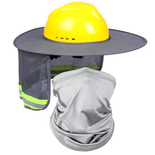 Yanwela Hard Hat Sun Shade with Full Brim Visor, Shield Your Neck from Sun, Men's Construction Accessories for Hardhat Hats UV Sunshade Helmet Attachment with Reflective Strip, 2 pcs Set
