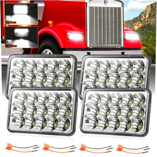 Sakeye 4x6 Inch LED Lights 4PCS Hi/Lo Sealed Beam Rectangular LED Lights H4651 H4652 H4656 Light for KW Peterbil Freightinger Oldsmobile Cutlass