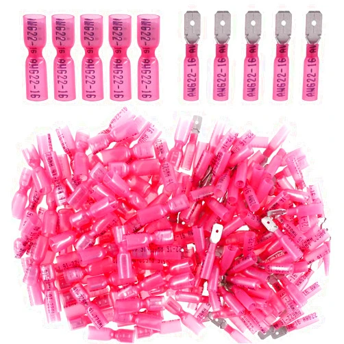 Glarks 50pcs 22-16 Gauge Fully Insulated Female/Male Spade Nylon Heat Shrink Waterproof Quick Disconnect Electrical Insulated Crimp Terminals Connectors Assortment Kit