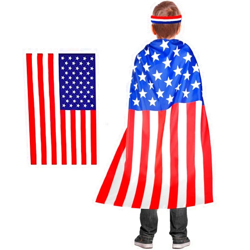 Wgudzpj American Flag Costume Cape USA Patriotic Flag Cloak for Kids Boys Girls