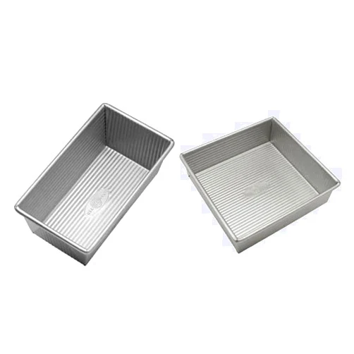 USA Pan Nonstick Standard Bread Loaf Pan, 1 Pound, Aluminized Steel and Bakeware Square Cake Pan, 8 inch, Nonstick & Quick Release Coating, Made in the USA from Aluminized Steel 1 Pound Classic Loaf Pan + Square Cake Pan