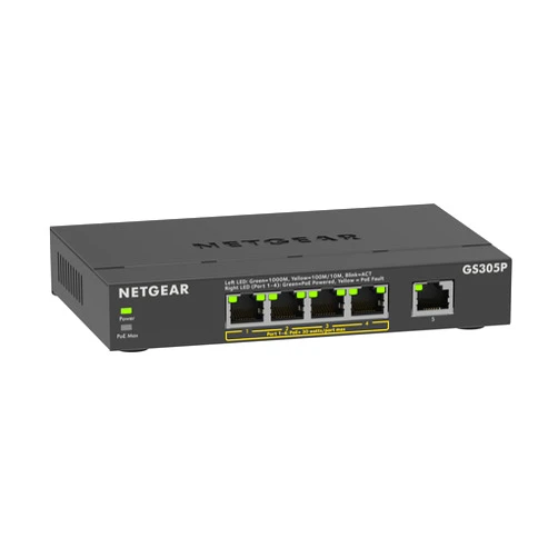 NETGEAR 5-Port PoE Gigabit Ethernet Unmanaged Essentials Switch (GS305P) - with 4 x PoE+ @ 63W, Desktop or Wall Mount
