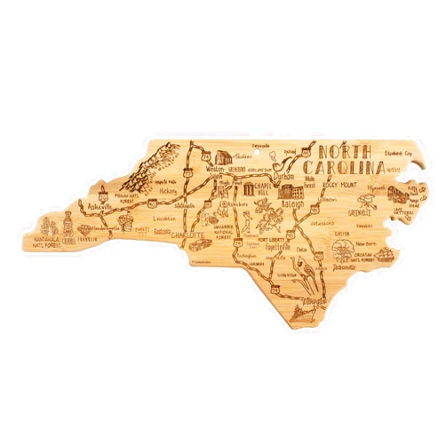 Totally Bamboo Destination North Carolina State Shaped Serving and Cutting Board, Includes Hang Tie for Wall Display