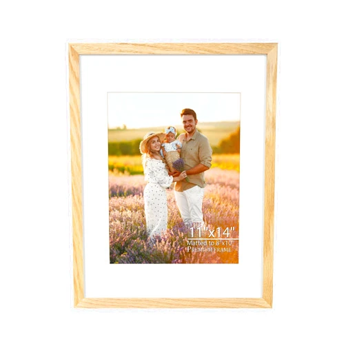 Veelot 11x14 Picture Frame with Mat, Solid Oak Wood Photo Frame, 11x14 Frame Matted to 8x10, Real Tempered Glass, Natural Wood Frame for Wall Mounting and Tabletop Display, 1 Pack