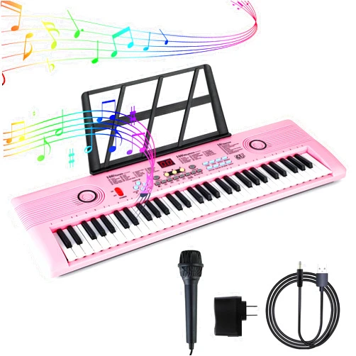 Semart Keyboard Piano 61 Key Electric Digital Piano Music keyboard w/Microphone Portable Piano For Kids Beginner Birthday Christmas Gifts Pink