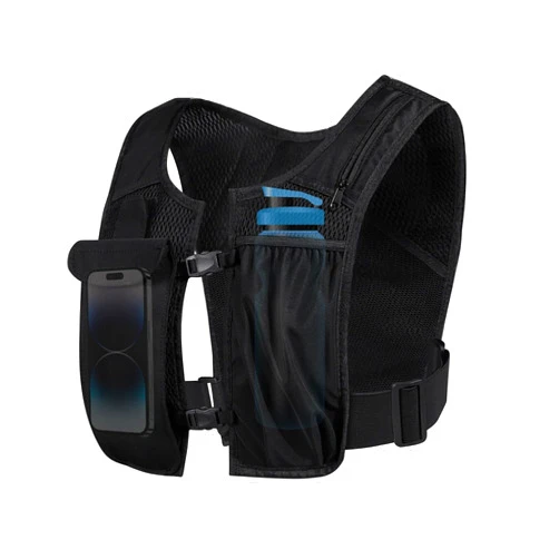 OMKHE Running Vest, Adjustable Running Phone Holder, Reflective Running Vest with Waterproof Phone Pouch and 500ml Soft Flask Pocket, Hydration Vest for Running, Hiking, Fitness, and Climbing