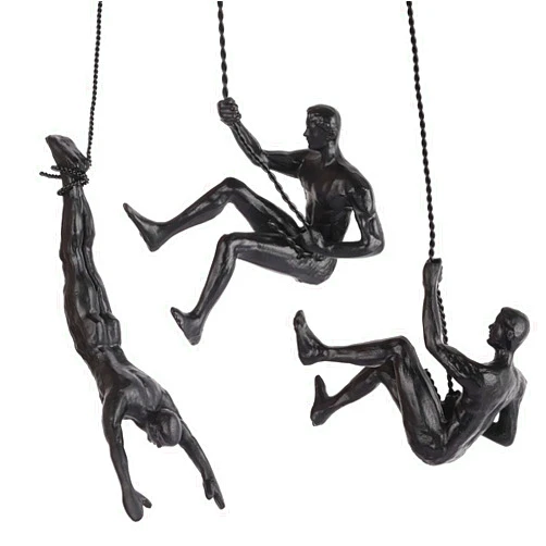Olpchee Set of 3 Nordic Modern Simplicity Resin Sculpture Creative Climbing Man Wall Sculptures Hand-finished for Art Home Decor (3Pcs Black)