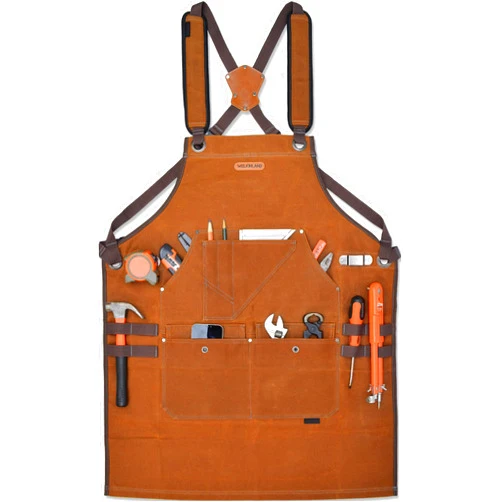 WELKINLAND 16-Pocket Tool Apron - Waxed Canvas, Heavy-Duty, Fully-Adjustable, 34