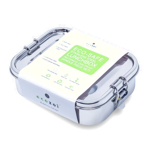 Ecozoi Stainless Steel Lunch Box, Leak Proof 1 Tier Eco Metal Bento Box | Bonus Pod and Redesigned Silicone Seal | Sustainable Zero Waste Eco Friendly Food Storage Container
