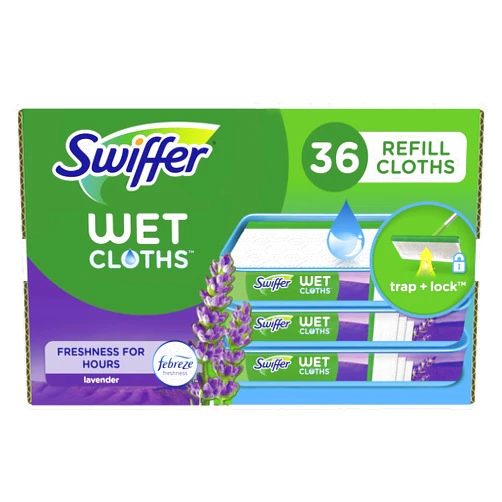 Swiffer Sweeper Wet Mopping Cloth Multi Surface Refills, Febreze Lavender Scent, 36 Count