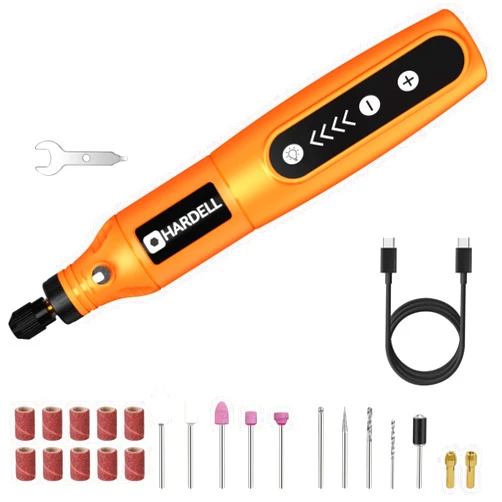 HARDELL Mini Cordless Rotary Tool 3.7V, 5-Speed and USB Charging with 24 Accessories, Multi-Purpose Power Rotary Tool for Sanding, Polishing, Drilling, Carving, Engraving, DIY Crafts