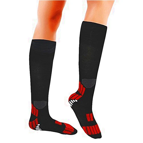 PU Health Sport-Pro Graduated Fit Moisture Wicking Compression Socks, Black/Red, 3.2 Ounce