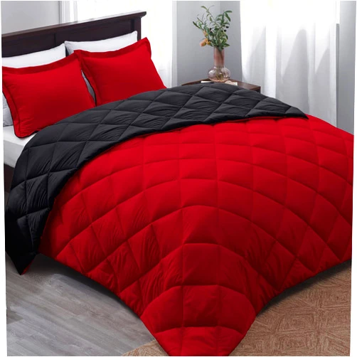 Basic Beyond Queen Comforter Set, Red and Black Comforter Set Queen Size, Reversible Bed Comforter Queen Bed Set for All Seasons, 1 Comforter (88