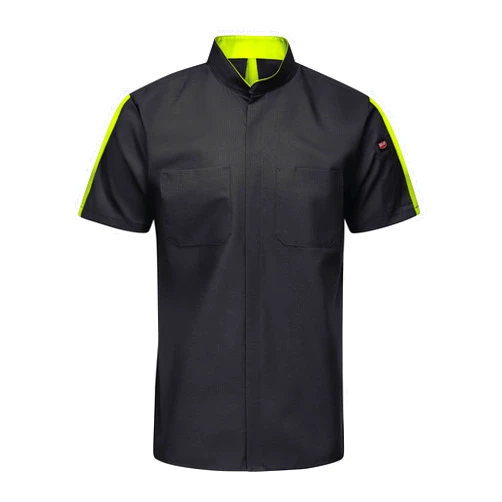 Red Kap Men's Short Sleeve Two Tone Pro+ Work Shirt with Oilblok and Mimix, Black, Large