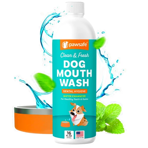 PawSafe Dog Mouthwash, Dental Water Additive for Fresh Breath, Plaque & Tartar Control, Best Natural Cleaning Freshener Formula for Healthy Teeth & Gums, Advanced Easy-to-Use Oral Care Solution