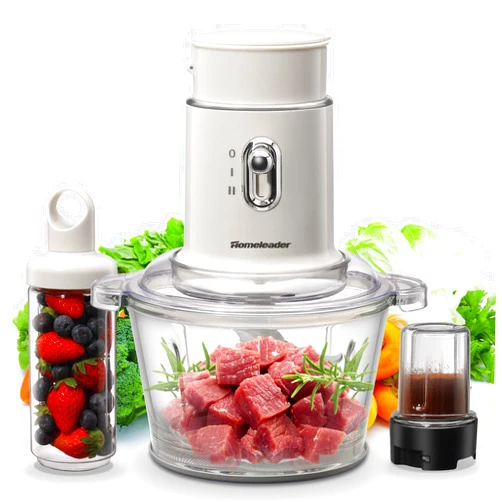 Homeleader Electric Food Chopper - Blender and Food Processor Combo, 3 in 1 Food Grinder Electric for Meat, Vegetables, Fruits, Coffee, 8 Cup Glass Bowl with 2 Speeds and 4 Stainless Steel Blades