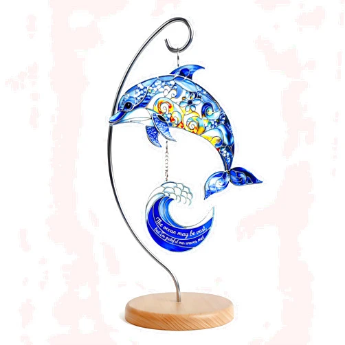 LINHARA Dolphin Christmas Ornament Suncatcher Effect, Coastal Beach Ornament with Stand for Desk or Room Decor, Dolphin Gifts, Unique Coastal Decor Gift, Gifts for Beach Lover, Mom, Friends (Dolphin and wave)