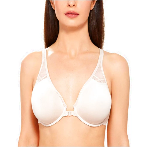 DELIMIRA Women's Front Closure Racerback Bras Plus Size Full Coverage Supportive Underwire Plunge Unlined Bra
