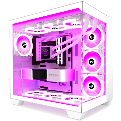 AMANSON ATX PC CASE,Mid Tower Computer Case with Full View Dual Tempered Glass, Gaming PC Case（Fans are not Included） (590-white)