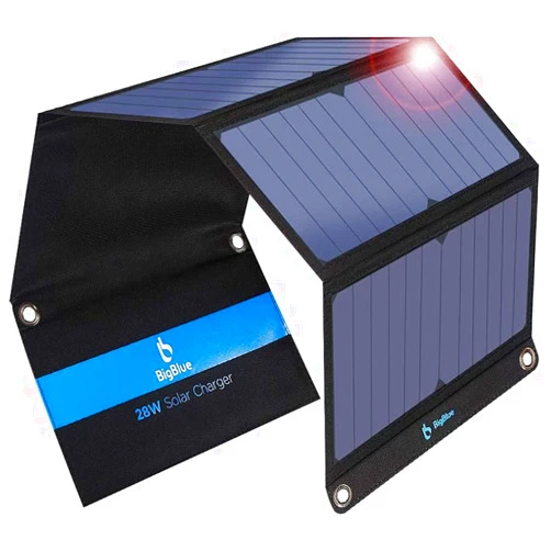 BigBlue [Upgraded] BigBlue 3 USB Ports 28W Solar Charger(5V/4.8A Max), Portable SunPower Solar Panel for Camping, IPX4 Waterproof, Compatible with iPhone 11/XS/XS Max/XR/X/8/7, iPad, Samsung Galaxy LG etc.