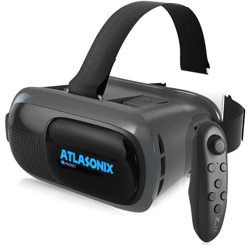 Atlasonix VR Headset for Phone with Controller | Virtual Reality Game System Compatible with iPhone and Android | Virtual Reality Goggles w/Remote Control for Android | 3D Glasses for Kids and Adults Blue