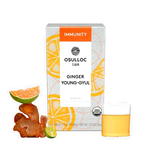 OSULLOC Ginger Young-Gyul Tea, Green Tea with Tangerine & Spice, Immunity Support Blend, 20 Count, 1.27 oz