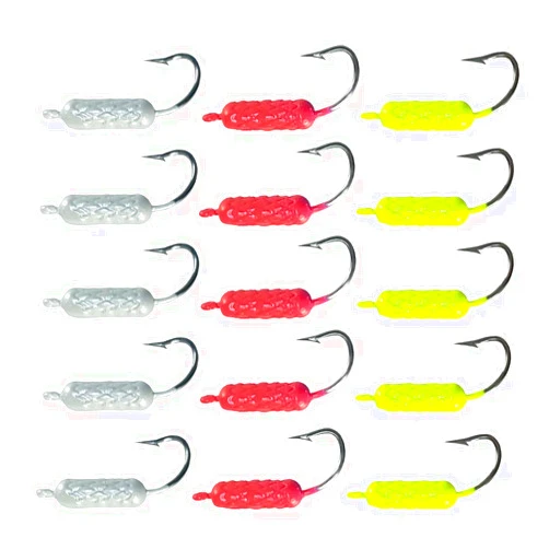 EUPHENG UV Glow in Dark Yellowtail Snapper Jigs, 15PCS 1/4oz, 1/8oz, 1/16oz Weighted Jig Head with Stainless steel Hook Yellowtail jig hook for Saltwater and Freshwater Fishing