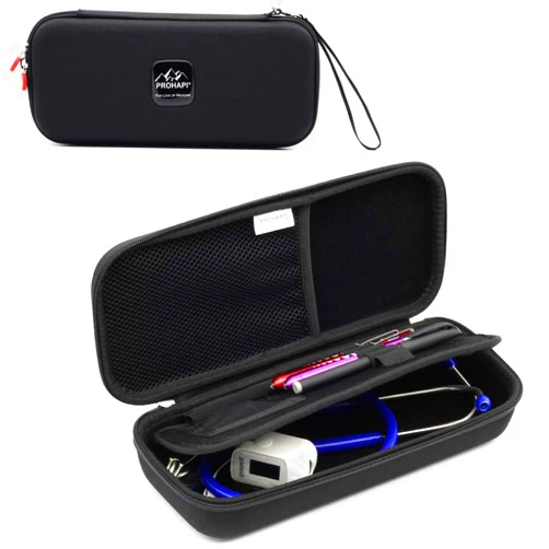 PROHAPI Hard Stethoscope Case, Large Stethoscope Carrying Case with ID Slot, Compatible with 3M Littmann/ADC/Omron/MDF Stethoscope Includes Mesh Pocket for Nurse Accessories (Black)